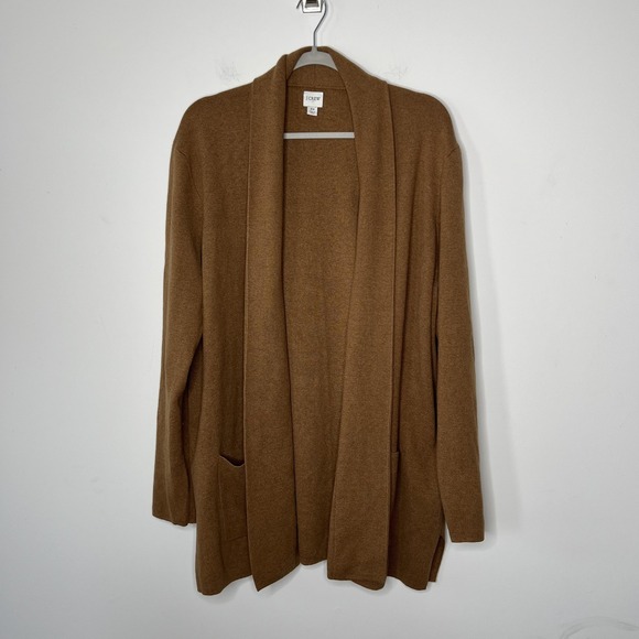 J.Crew Sweater Womens 2X Brown Open Front Cardigan Shawl Collar Pockets Cotton - Picture 7 of 9